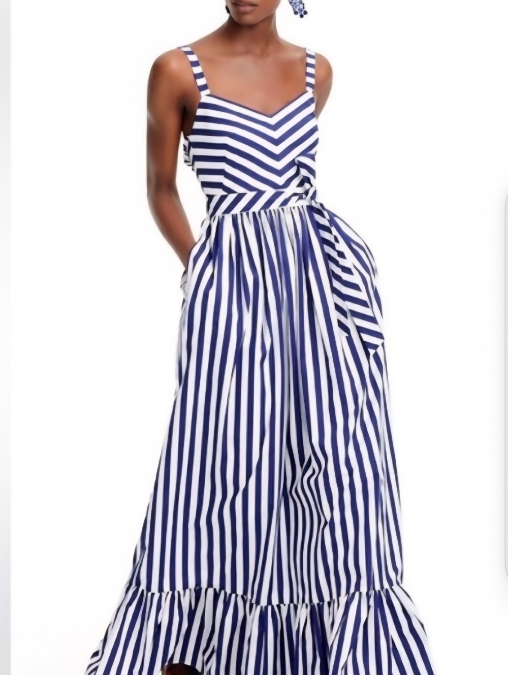 J CREW Blue White Cabana Stripe Ruffle Maxi Dress NWT